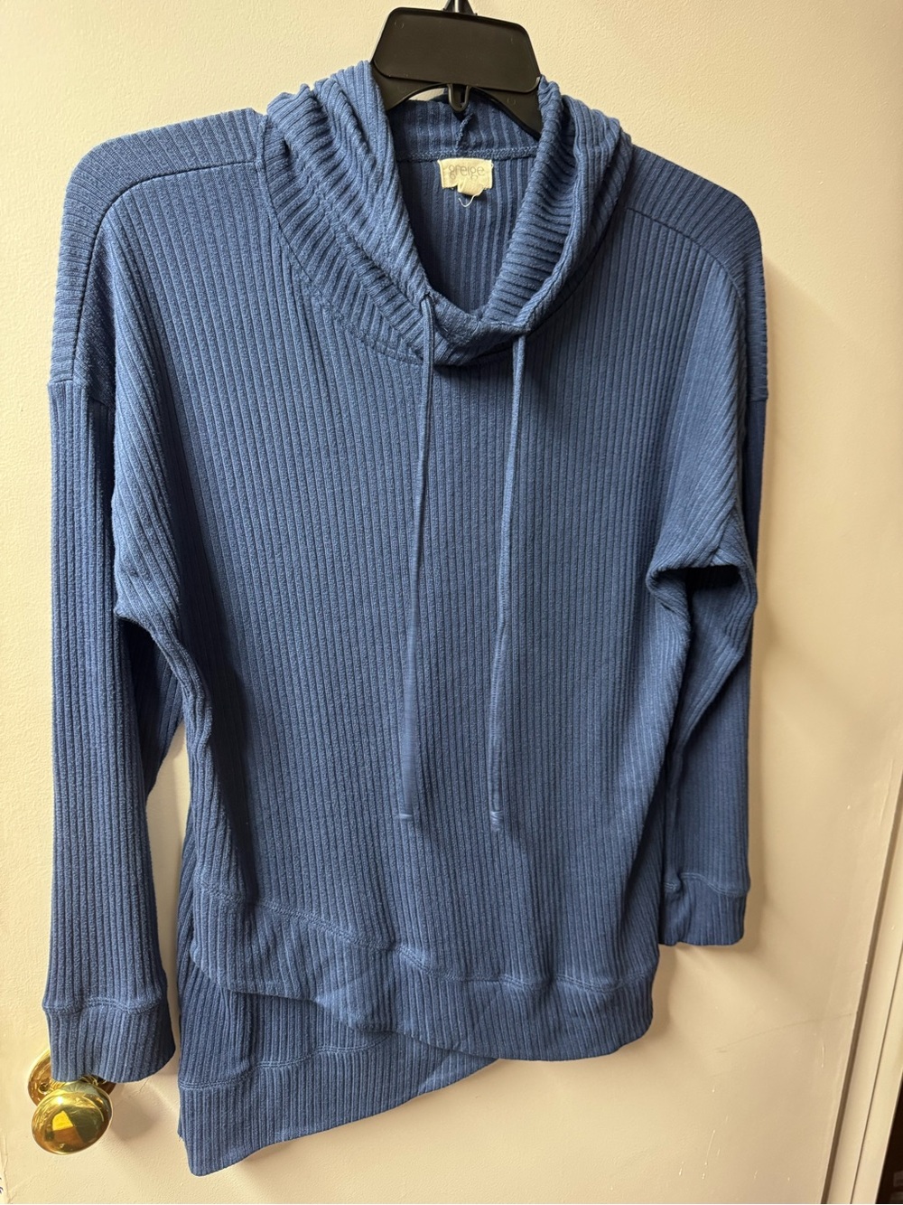Women’s Ribbed Cowl Neck Sweater Pullover in Blue